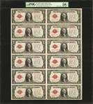 Uncut Sheet of (12) Fr. 1500. 1928 $1 Legal Tender Note. PMG Choice About Uncirculated 58 EPQ.