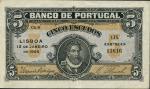 Banco de Portugal, 5 Escudos, 13th January 1925, serial number 1JX 11616, (Pick 133), centre folds, 