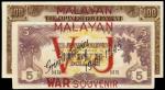 MALAYA. Japanese Government. $5 & $100, ND (1942). P-M6c & M8a. War Souvenir Overprints.