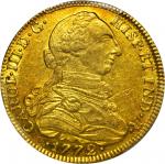 COLOMBIA. 1772-VJ 8 Escudos. Santa Fe de Nuevo Reino (Bogotá) mint. Carlos III (1759-1788). Restrepo