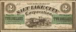 Salt Lake City, Utah Territory. Salt Lake City Corporation. 1868. $2. Very Fine.