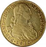 COLOMBIA. 8 Escudos, 1810-P JF. Popayan Mint. Ferdinand VII. EF Details.