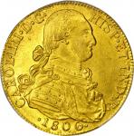 COLOMBIA. 1806-JJ 8 Escudos. Santa Fe de Nuevo Reino (Bogotá) mint. Carlos IV (1788-1808). Restrepo 