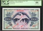 MARTINIQUE. Caisse Centrale de la France Libre. 1000 Francs, 1941. P-22b. PCGS Currency Very Choice 