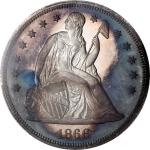 1866 Liberty Seated Silver Dollar. Motto. Proof-67+ Cameo (PCGS). CAC.