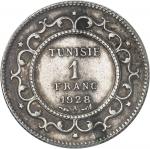 TUNISIE Mohamed el-Habib Bey (1922-1929). 1 franc 1928 - AH 1347, A, Paris.