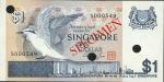  Singapore, specimen $1, ND (1976), serial number S000549, blue-black on multicolour underprint with