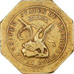 1852 United States Assay Office of Gold $50. K-13. Rarity-4+. 887 THOUS. EF Details--Reverse Scratch