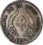 COLOMBIA. 1/2 Real, 1839-RS. Bogota Mint. PCGS AU-50 Gold Shield.