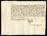 Lot of 14th-17th Century manuscript letters and documents, comprising over ten items and including v