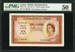 Government of Cyprus, 1, 1st June 1955, serial number A/5 029100, brown, pink, and yellow, Queen Eli