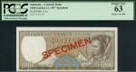 Centrale Bank van Suriname, specimen 1000 gulden, 2 January 1957, serial number Z012345, olive green