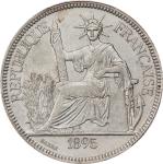 1895-A年贸易银圆坐洋壹圆银币。巴黎铸币厂。FRENCH INDO-CHINA. Piastre, 1895-A. Paris Mint. PCGS Genuine--Harshly Cleane