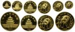 China, Gold Panda set of 5, 1986, 5, 10, 25, 50 and 100yuan, 1.85oz gold in total,proof, with certif