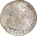 1803-LIMAE IJ年秘鲁壹圆银币。利马铸币厂。PERU. 8 Reales, 1803-LIMAE IJ. Lima Mint. Charles IV. PCGS AU-58.