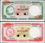 SOMALIA. Banca Nazionale Somala. 5 & 10 Scellini, 1966. P-5s & 6s. Specimen. Uncirculated.