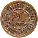 20 cents token copper undated (1900 / 1924). Borneo Labuk Tobaccocompany Limited. Proof coinage, sma