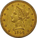 1844-O Liberty Head Eagle. Winter-1. Misplaced Date, Repunched Mintmark. AU-53 (PCGS). CAC.