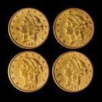 Lot of (4) 1864-S Liberty Head Double Eagles. EF-AU (Uncertified).