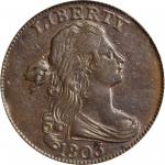 1803 Draped Bust Cent. S-243. Rarity-2. Stemless Wreath. AU-55 (PCGS).