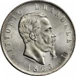 5 Lire, 1865-T BN. Torino Mint. PCGS MS-65+ Secure Holder.