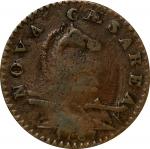 1787 New Jersey Copper. Maris 46-e, W-5250. Rarity-1. No Sprig Above Plow, Clashed Die, Outlined Shi