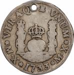 MEXICO. Real, 1733-MX MF. Mexico City Mint. Philip V. PCGS Genuine--Holed, Fine Details.