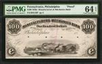 Philadelphia, Pennsylvania. Manufacturers & Mechanics Bank.. 1850s $100. PMG Choice Uncirculated 64 