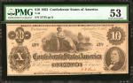 T-46. Confederate Currency. 1862 $10. PMG About Uncirculated 53.