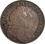 GREAT BRITAIN. Crown, 1691 Year TERTIO. London Mint. William & Mary. PCGS AU-55.