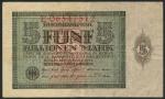Reichsbanknote, 5 billion marks, 15 March 1924, red serial number E.06547512, green and pale pink-re