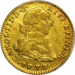 COLOMBIA. 1777-JJ 2 Escudos. Santa Fe de Nuevo Reino (Bogotá) mint. Carlos III (1759-1788). Restrepo