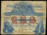 Royal Bank of Scotland, ｣1, 1 September 1917, serial number A 586/265, uniface, blue and white, bank