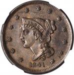 1841 Braided Hair Cent. N-6. Rarity-1. MS-63+ BN (NGC). CAC.