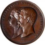 1855年法国拿破崙三世和尤金妮/皇宫铜章。FRANCE. Napoleon III & Eugenie/Palace of Industry Bronzed Copper Medal, 1855. 