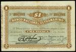 Macau, Banco Nacional Ultramarino, 1 Pataca, 1912, serial number 254794, brown on blue underprint, r