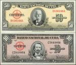CUBA. Lot of (2). Banco Nacional De Cuba. 10 & 50 Pesos, 1958 & 1960. P-79b & 81b. Uncirculated.