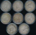 Great Britain; 1898-1903; Lot of 8 silver coin trade dollar. Yr.1898B, 1899B, 1901B, 1902B x4 & 1903