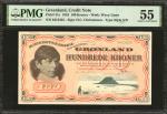 GREENLAND. Credit Note. 100 Kroner, 1953. P-21c. PMG About Uncirculated 55.