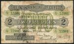 Government of Ceylon, 2 rupees (2), 1921, 1935, black and white with value in pale green at centre(P