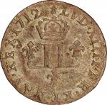 1712-AA French Colonies 15 Deniers, or Demi-Mousquetaire. Metz Mint. Vlack-13b. XXX Error. Rarity-7 