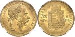 HONGRIEFrançois-Joseph Ier (1848-1916). 20 francs / 8 forint 1891, B, Kremnitz. Av. FERENCZ JOZSEF I