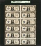 Uncut Sheet of (12) Fr. 1600. 1928 $1 Silver Certificate. PMG About Uncirculated 58.