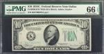 Fr. 2008-KW. 1934C $10  Federal Reserve Note. Wide. Dallas. PMG Gem Uncirculated 66 EPQ.