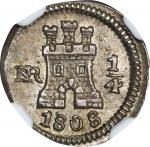 COLOMBIA. 1/4 Real, 1808-NR. Santa Fe de Nuevo Reino (Bogota) Mint. Ferdinand VII. NGC MS-63.