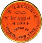 New York--Ithaca. 1868 J.Y. Lawrence, Druggist. Bowers-NY-2680, Rulau-378. Brass. 34 mm. AU.