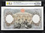 ITALY. Banca dItalia. 1000 Lire, 1943. P-63. PCGS Banknote Choice Uncirculated 64 PPQ.