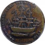 1778-1779 (ca. 1780) Rhode Island Ship Medal. Betts-562, W-1730. Without Wreath Below Ship. Copper. 
