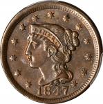 1847 Braided Hair Cent. N-19. Rarity-1. Grellman State-a. MS-63 BN (PCGS).