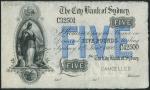 City Bank of Sydney, specimen £5, 1 January 1900, serial number C 325001-C 42500, black and white, v
